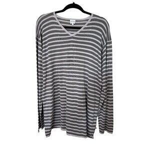 Armani Collezioni Vintage Gray & White Striped Silk Cotton Blend Sweater XXL